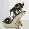 Peep Toe Ankle Buckle T Straps Heelles Metallic Platforms Sandals - Gold Patent