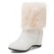 Round Toe Side Zipper Ankle High Faux Fur Winter Snow Wedges Boots - Beige