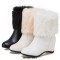 Round Toe Side Zipper Ankle High Faux Fur Winter Snow Wedges Boots - Black