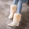 Round Toe Side Zipper Ankle High Faux Fur Winter Snow Wedges Boots - Beige