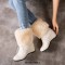 Round Toe Side Zipper Ankle High Faux Fur Winter Snow Wedges Boots - Beige