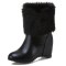 Round Toe Side Zipper Ankle High Faux Fur Winter Snow Wedges Boots - Black