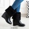 Round Toe Side Zipper Ankle High Faux Fur Winter Snow Wedges Boots - Black