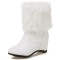 Round Toe Side Zipper Ankle High Faux Fur Winter Snow Wedges Boots - White