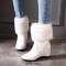 Round Toe Side Zipper Ankle High Faux Fur Winter Snow Wedges Boots - White