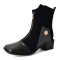 Square Toe Block Heels Zipper Vintage Style Ankle Highs Boots - Black Flock & Patent