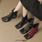 Square Toe Block Heels Zipper Vintage Style Ankle Highs Boots - Red Flock & Patent