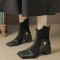 Square Toe Block Heels Zipper Vintage Style Ankle Highs Boots - Army Green Flock & Patent