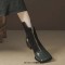 Square Toe Block Heels Zipper Vintage Style Ankle Highs Boots - Army Green Flock & Patent