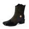 Square Toe Block Heels Zipper Vintage Style Ankle Highs Boots - Army Green Flock & Patent
