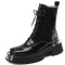 Square Toe Chunky Heels Metal Decorated Zipper Lace Up Ankle High Boots - Black