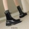 Square Toe Chunky Heels Metal Decorated Zipper Lace Up Ankle High Boots - Black