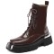 Square Toe Chunky Heels Metal Decorated Zipper Lace Up Ankle High Boots - Brown