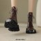 Square Toe Chunky Heels Metal Decorated Zipper Lace Up Ankle High Boots - Brown