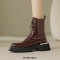 Square Toe Chunky Heels Metal Decorated Zipper Lace Up Ankle High Boots - Brown