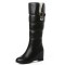 Round Toe Side Zipper Knee Highs Faux Fur Winter Snow Wedges Boots - Black