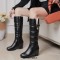 Round Toe Side Zipper Knee Highs Faux Fur Winter Snow Wedges Boots - Black