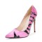 Pointed Toe Tiger Stripes Stiletto Heels Pumps - White Patent
