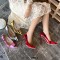Pointed Toe Tiger Stripes Stiletto Heels Pumps - Yellow Patent