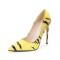 Pointed Toe Tiger Stripes Stiletto Heels Pumps - Yellow Patent
