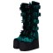 Round Toe Platforms Knee Highs Decorated Spike Straps Space Punk Walk Wedges Boots - Green Flock