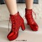 Round Toe Lace Up Chunky Cuban Heels Low Platforms Glitters Ankle Highs Boots - Black Faux Leather