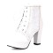 Round Toe Lace Up Chunky Cuban Heels Low Platforms Glitters Ankle Highs Boots - White Faux Leather