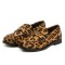 Round Toe Shaggy Leopard Slip On Suede Genuine Leather Flats Casual Loafers - Yellow