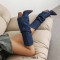 Pointed Toe Turned-Over Edge Half Wedges Chunky Heels Knee Highs Boots - Dark Blue Denim