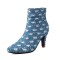 Pointed Toe Stiletto Heels Ankle Highs Zipper Sexy Booties - Blue Denim