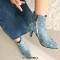 Pointed Toe Stiletto Heels Ankle Highs Zipper Sexy Booties - SkyBlue Denim