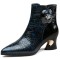 Pointed Toe Strange Style Kitten Heels Rhinestones Side Zipper Ankle High Boots - Blue