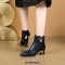 Pointed Toe Strange Style Kitten Heels Rhinestones Side Zipper Ankle High Boots - Blue