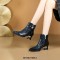 Pointed Toe Strange Style Kitten Heels Rhinestones Side Zipper Ankle High Boots - Blue