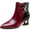 Pointed Toe Strange Style Kitten Heels Rhinestones Side Zipper Ankle High Boots - WineRed