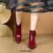 Pointed Toe Strange Style Kitten Heels Rhinestones Side Zipper Ankle High Boots - WineRed