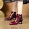 Pointed Toe Strange Style Kitten Heels Rhinestones Side Zipper Ankle High Boots - WineRed