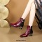Pointed Toe Strange Style Kitten Heels Rhinestones Side Zipper Ankle High Boots - WineRed