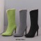 Pointed Toe Stiletto Heels Knee Highs Back Zipper Cotton Fabric Shiny Boots - Silver Gray