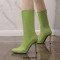 Pointed Toe Stiletto Heels Knee Highs Back Zipper Cotton Fabric Shiny Boots - Green