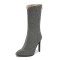 Pointed Toe Stiletto Heels Knee Highs Back Zipper Cotton Fabric Shiny Boots - Silver Gray