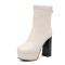 Round Toe Chunky Heels Platforms Ankle Highs Back Zipper Crocodile Pattern Boots - Beige