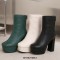 Round Toe Chunky Heels Platforms Ankle Highs Back Zipper Crocodile Pattern Boots - Green