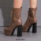 Round Toe Chunky Heels Platforms Ankle Highs Side Zipper Vintage Boots - Brown