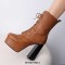 Round Toe Chunky Heels Platforms Ankle Highs Side Zipper Vintage Boots - Yellow