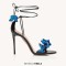 Peep Toe Stiletto Heels Ankle Lace Up Gladiator Straps Butterflies Sandals - Black Leather