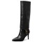 Pointed Toe Stiletto Heels Knee Highs Patent Snake Print Ankle Decorated Straps Cowboy Boots - Black