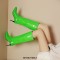 Pointed Toe Stiletto Heels Knee Highs Patent Snake Print Ankle Decorated Straps Cowboy Boots - Green