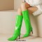 Pointed Toe Stiletto Heels Knee Highs Patent Snake Print Ankle Decorated Straps Cowboy Boots - Green