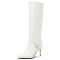 Pointed Toe Stiletto Heels Knee Highs Patent Snake Print Ankle Decorated Straps Cowboy Boots - White